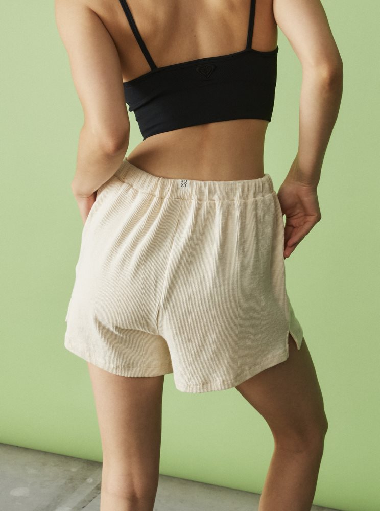 White Women's Roxy Sand Path Elastic Waist Shorts | USA NHBW-37965