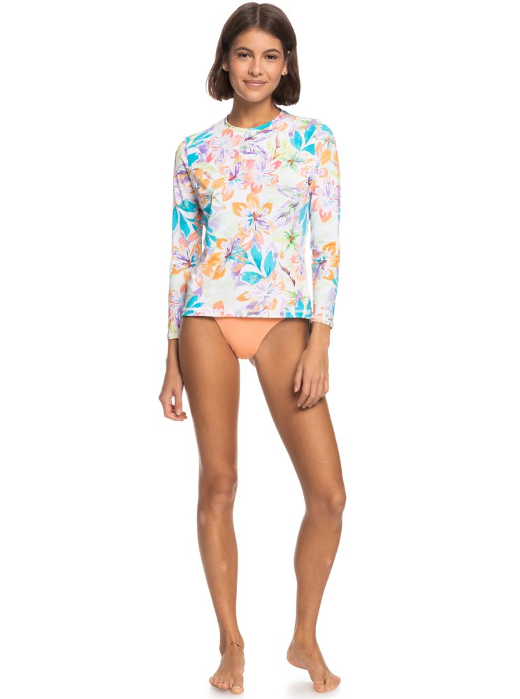 White Women's Roxy Sea Skippin UPF 50 Long Sleeve Rashguards | USA CYXB-07564