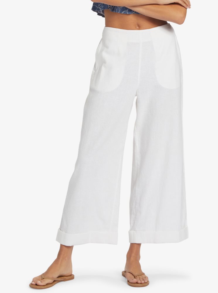 White Women's Roxy Senorita Smile Regular Waist Flare Pants | USA BJXO-46107