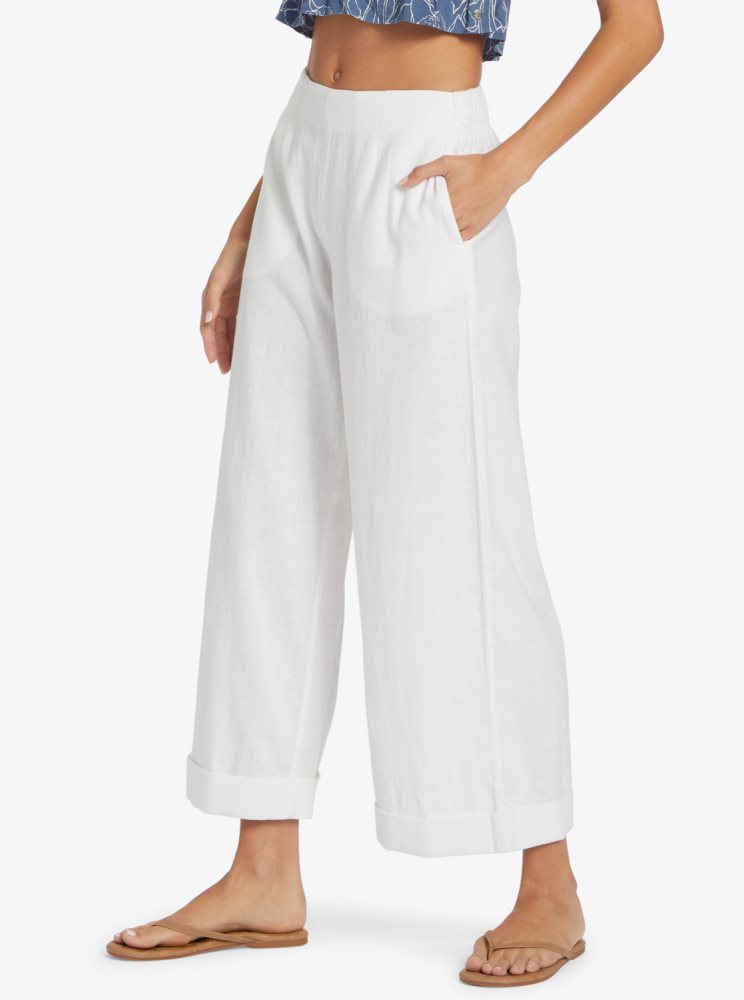 White Women's Roxy Senorita Smile Regular Waist Flare Pants | USA BJXO-46107