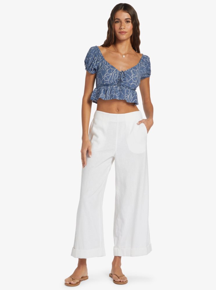 White Women's Roxy Senorita Smile Regular Waist Flare Pants | USA BJXO-46107