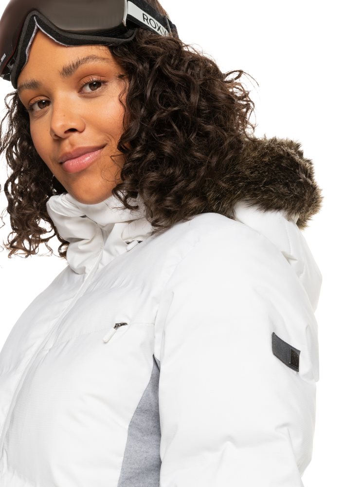 White Women's Roxy Snow Storm Insulated Ski Jackets | USA RNEQ-37069