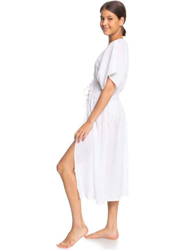 White Women's Roxy Summer Story Beach Kimono Dress | USA MQIU-97351