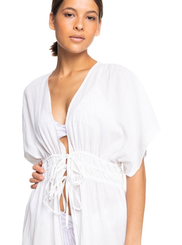 White Women's Roxy Summer Story Beach Kimono Dress | USA MQIU-97351