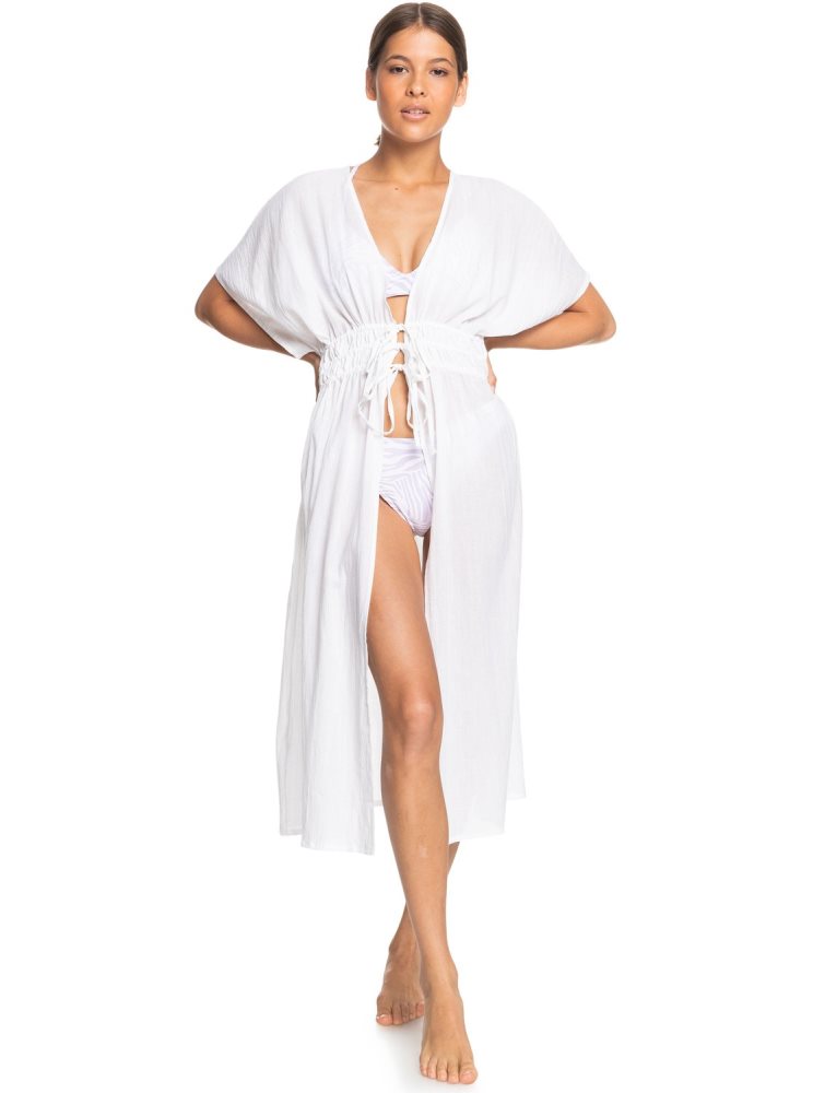 White Women's Roxy Summer Story Beach Kimono Dress | USA MQIU-97351