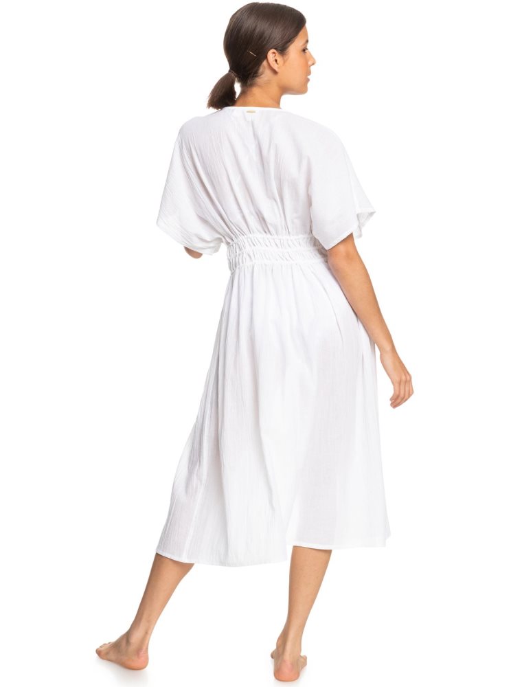 White Women's Roxy Summer Story Beach Kimono Dress | USA MQIU-97351