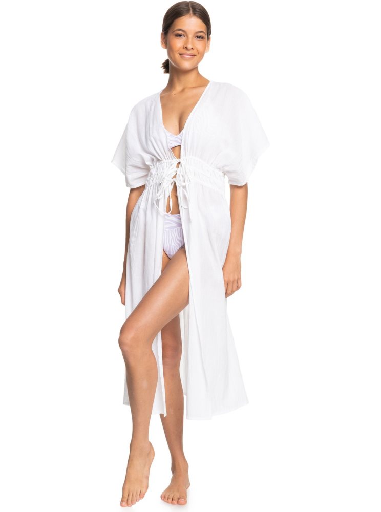 White Women\'s Roxy Summer Story Beach Kimono Dress | USA MQIU-97351