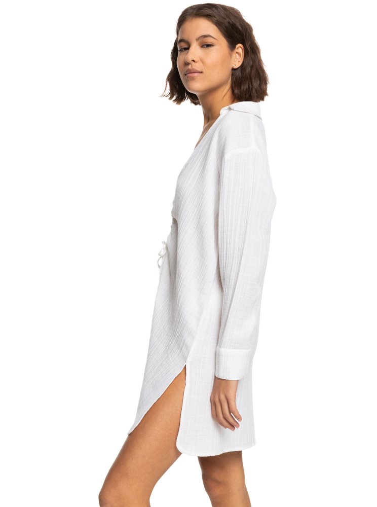 White Women's Roxy Sun And Limonade Shirt Dress | USA QKJE-14680