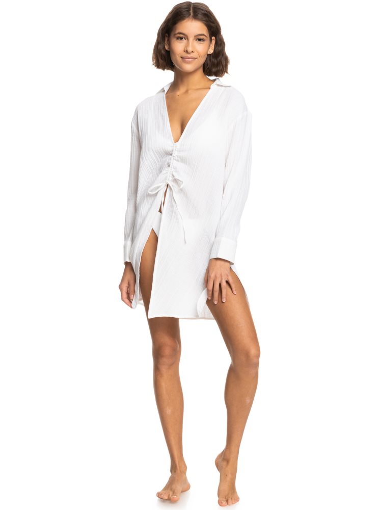 White Women's Roxy Sun And Limonade Shirt Dress | USA QKJE-14680