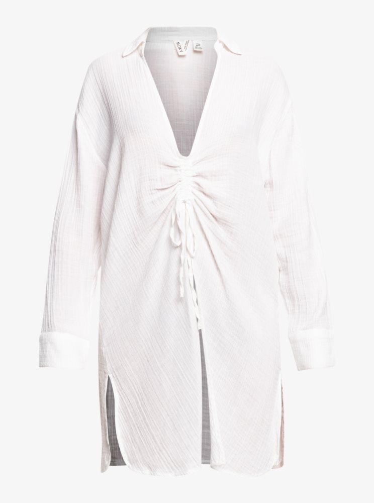 White Women's Roxy Sun And Limonade Shirt Dress | USA QKJE-14680