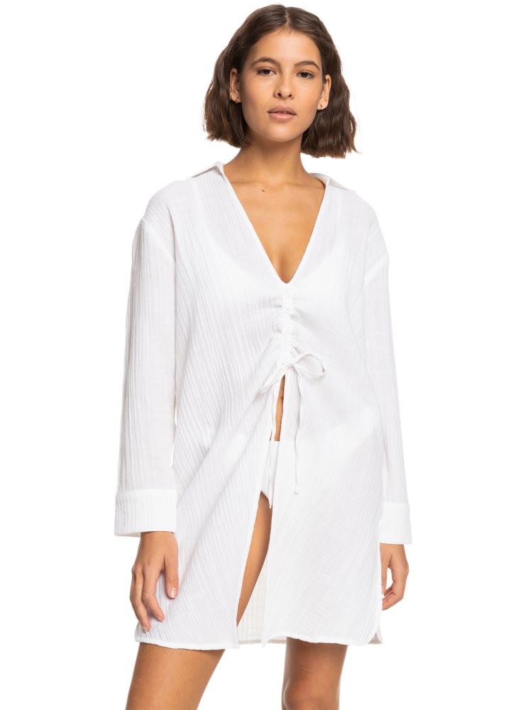 White Women\'s Roxy Sun And Limonade Shirt Dress | USA QKJE-14680