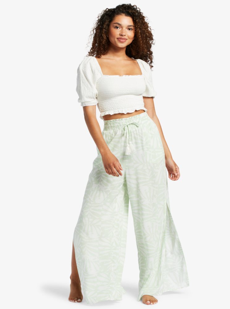 White Women's Roxy Sunset Walks Puff Sleeve Crop Tops | USA EYPS-41095