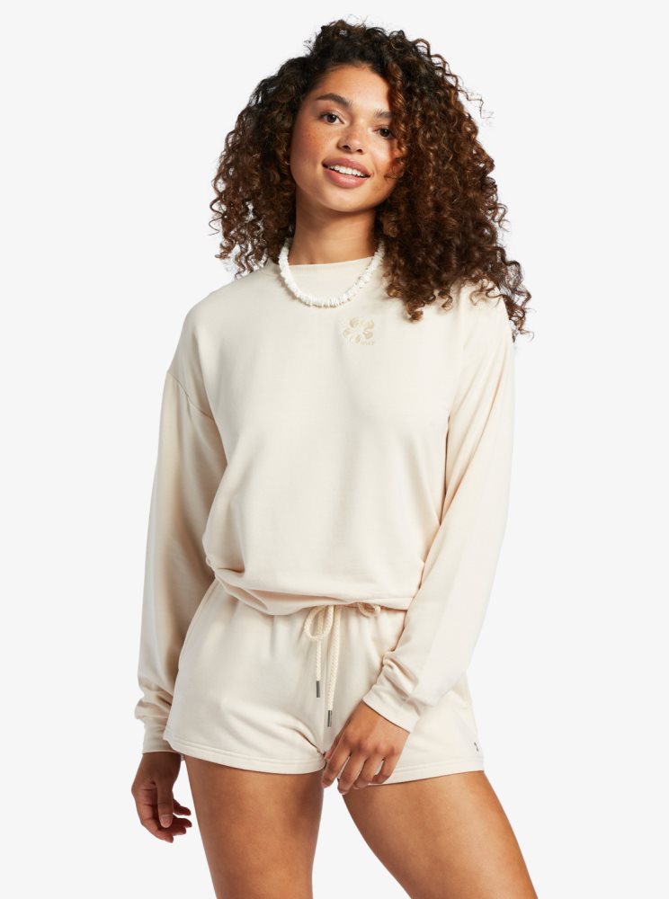 White Women's Roxy Surfing By Moonlight Lounge Sweatshirts | USA NVOB-12960