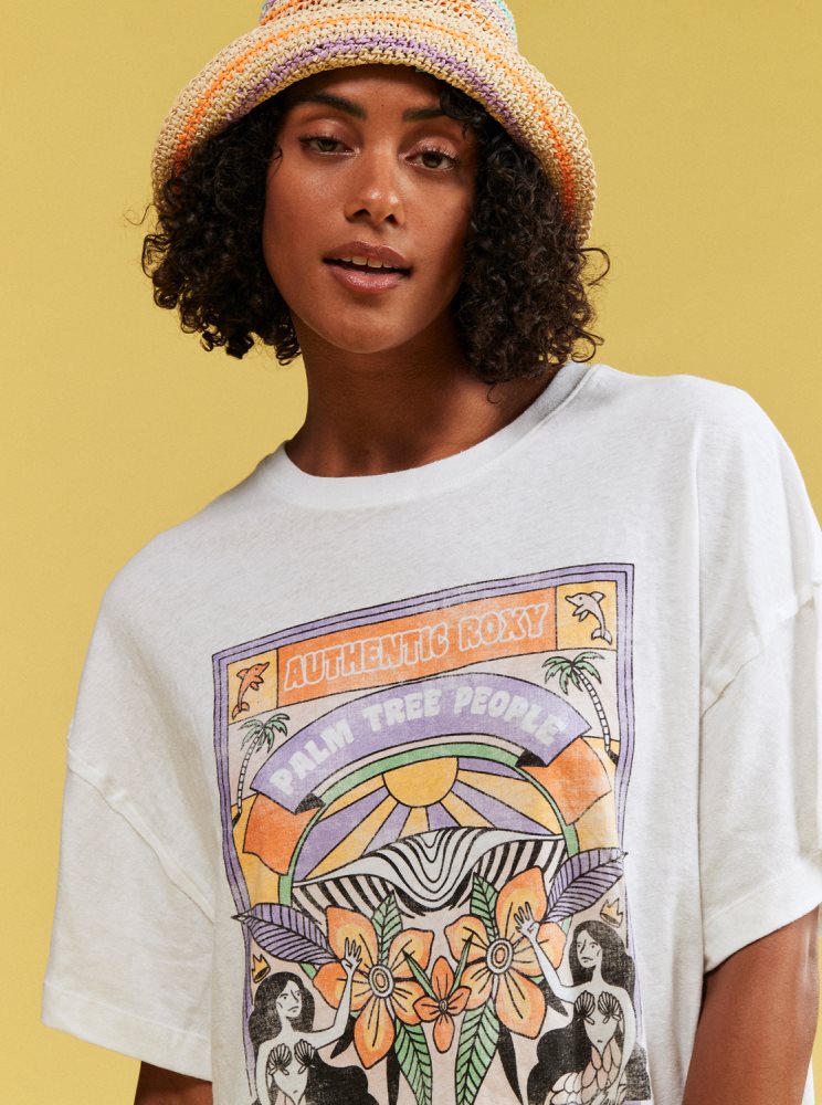 White Women's Roxy Sweet Sunshine Oversized T Shirts | USA ODRN-97361