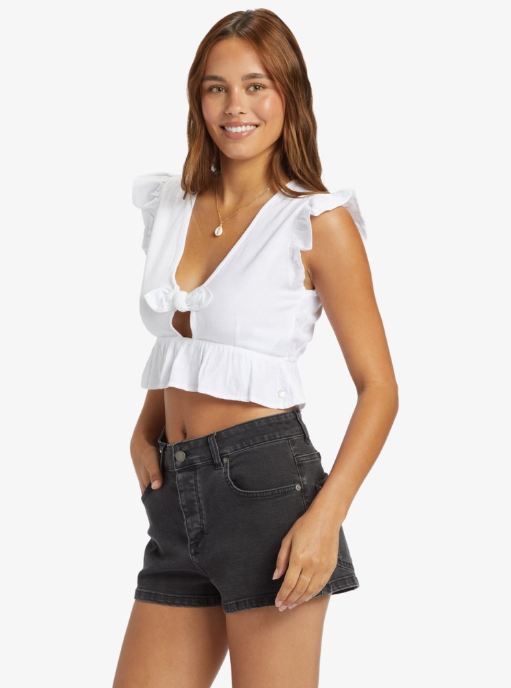 White Women's Roxy Sweetest Love Short Sleeve Crop Tops | USA FXKA-28497