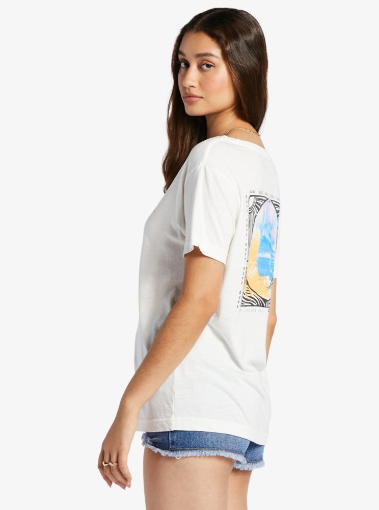 White Women's Roxy Throwback Oversized T Shirts | USA OKPL-67834