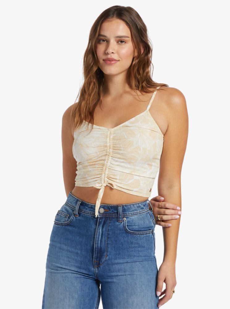 White Women\'s Roxy Vibrant Light Strappy Crop Tops | USA BMXU-09215