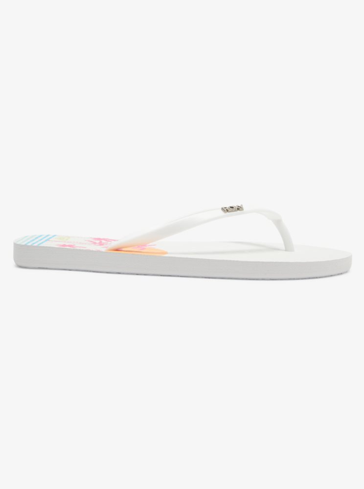 White Women's Roxy Viva Stamp Flip Flops | USA MXSU-94802