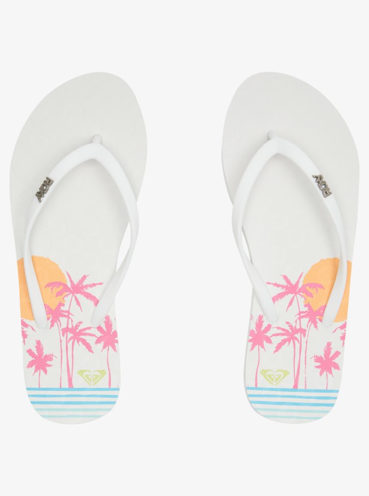 White Women's Roxy Viva Stamp Flip Flops | USA MXSU-94802