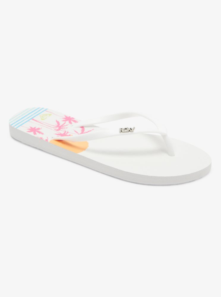 White Women\'s Roxy Viva Stamp Flip Flops | USA MXSU-94802