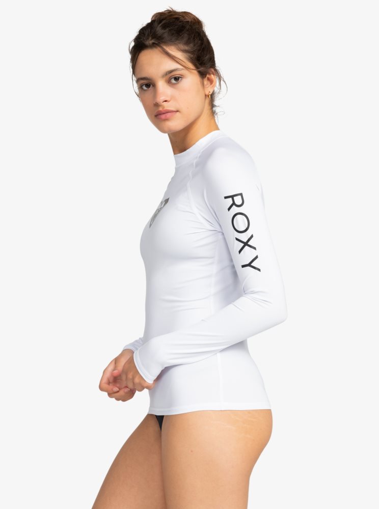 White Women's Roxy Whole Hearted Long Sleeve UPF 50 Rashguards | USA RMVW-17648