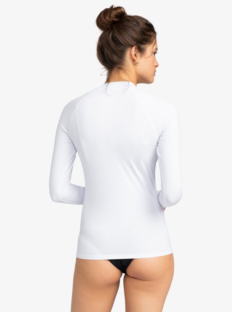 White Women's Roxy Whole Hearted Long Sleeve UPF 50 Rashguards | USA RMVW-17648