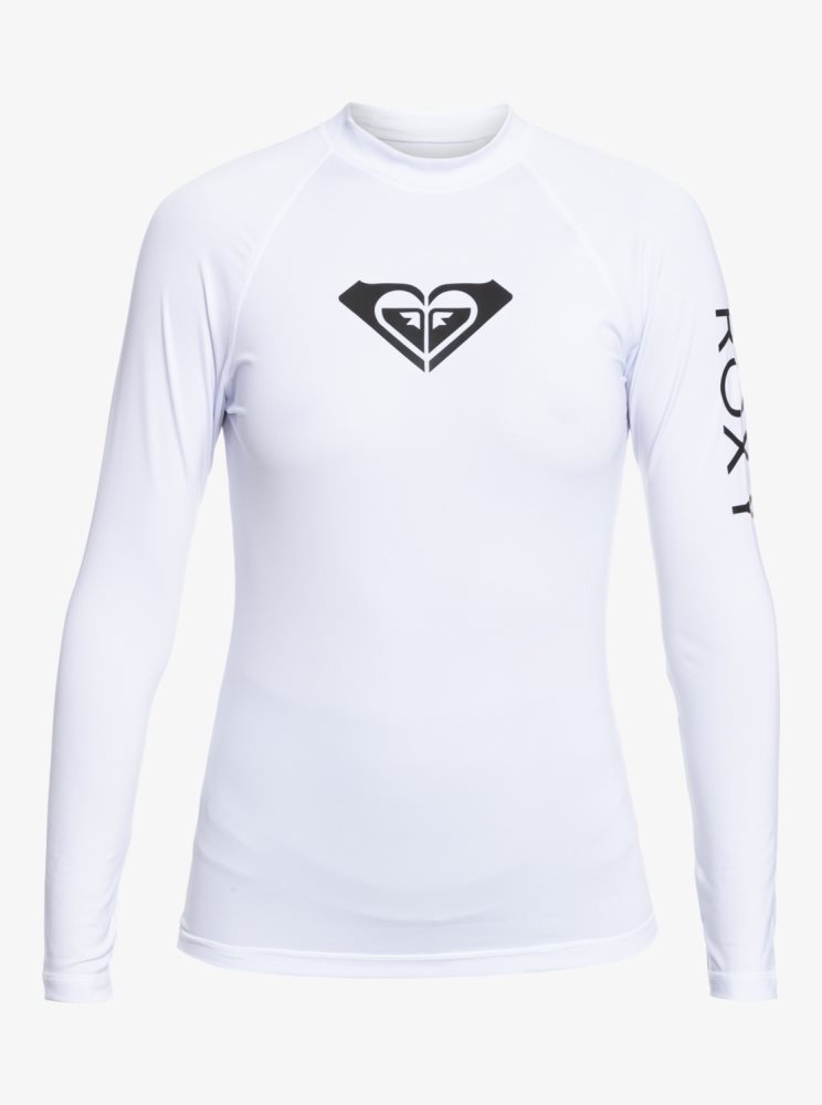 White Women's Roxy Whole Hearted Long Sleeve UPF 50 Rashguards | USA RMVW-17648