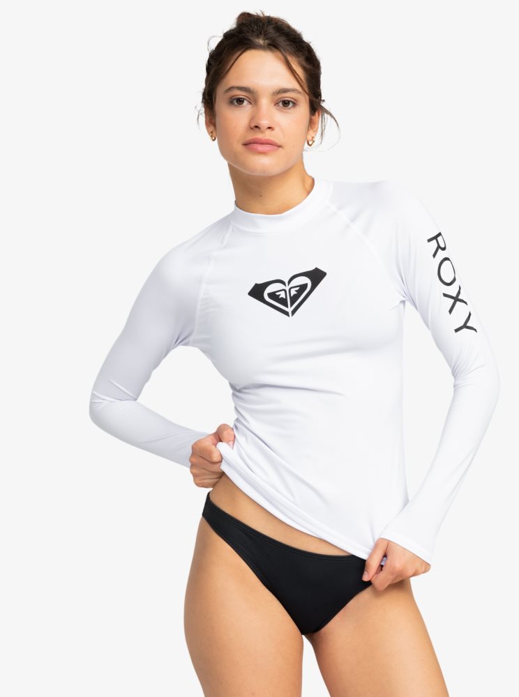 White Women\'s Roxy Whole Hearted Long Sleeve UPF 50 Rashguards | USA RMVW-17648