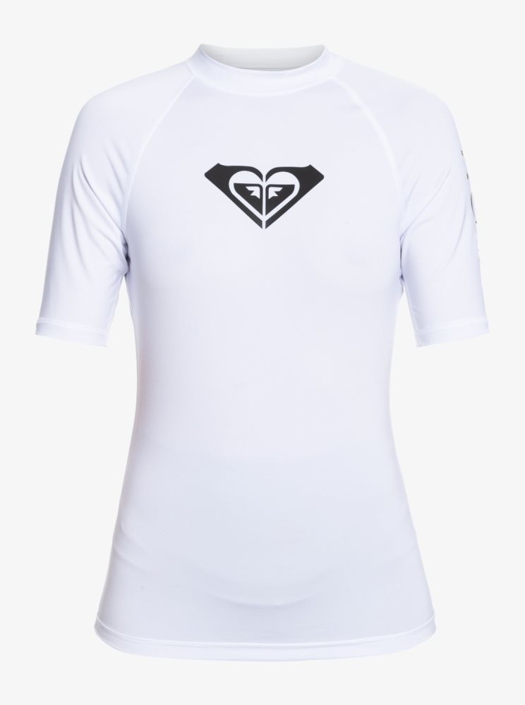 White Women's Roxy Whole Hearted Short Sleeve UPF 50 Rashguards | USA CKVW-98720