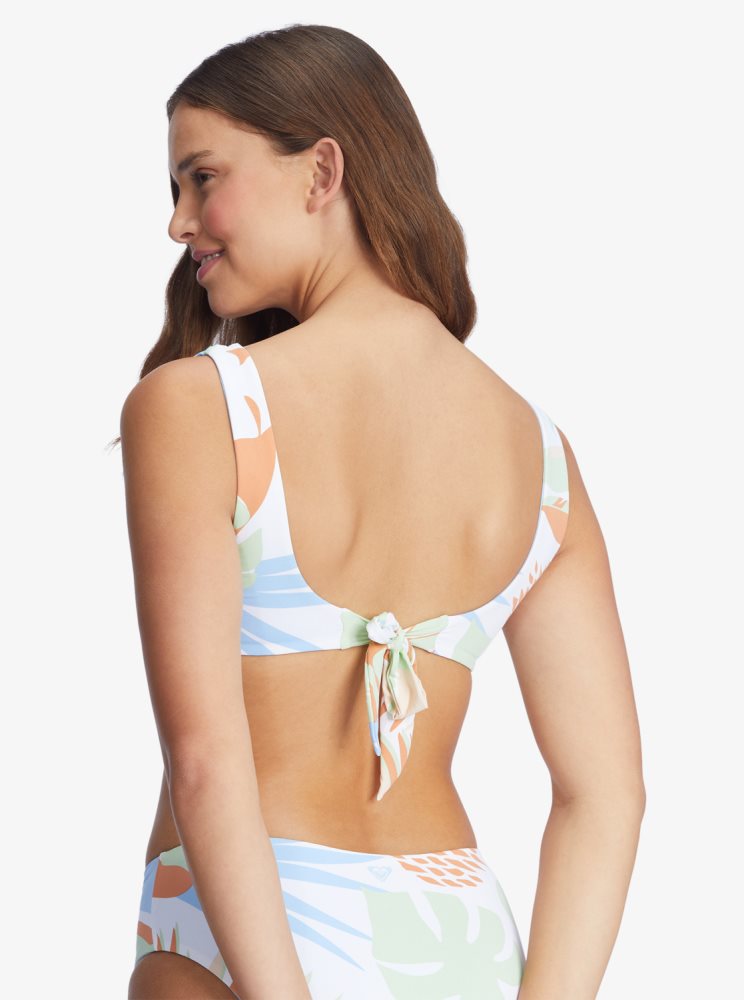 White Women's Roxy Wildflowers Reversible Bralette Bikini Tops | USA YQOM-51723