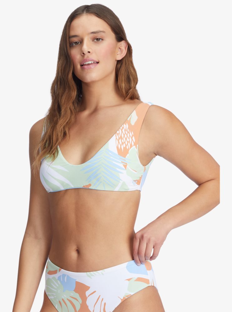 White Women\'s Roxy Wildflowers Reversible Bralette Bikini Tops | USA YQOM-51723