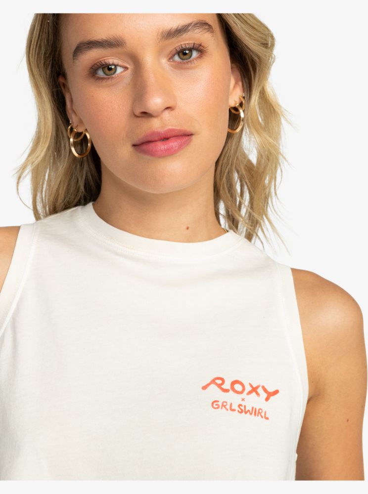 White Women's Roxy x Grl Swirl Cropped Vest Tops | USA CLZK-57264