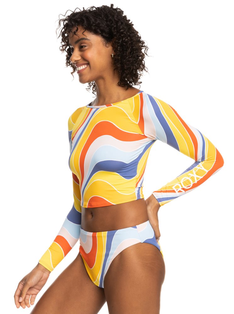 Yellow / Blue Women's Roxy Crop Top Long Sleeve Rashguards | USA FTRY-16257