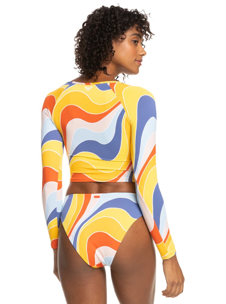 Yellow / Blue Women's Roxy Crop Top Long Sleeve Rashguards | USA FTRY-16257