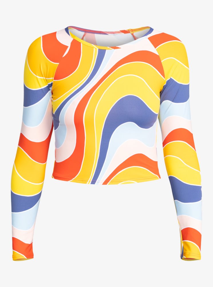 Yellow / Blue Women's Roxy Crop Top Long Sleeve Rashguards | USA FTRY-16257