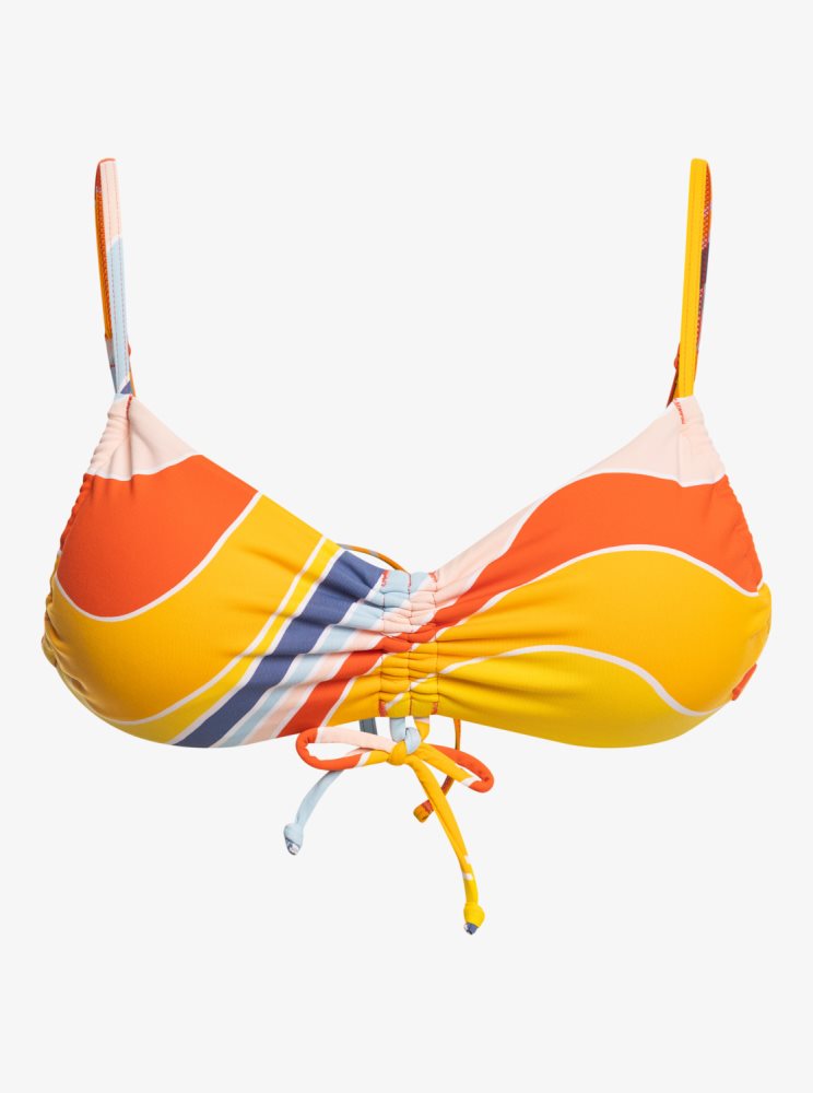 Yellow / Blue Women's Roxy Palm Cruz Bralette Bikini Tops | USA AJSP-42597