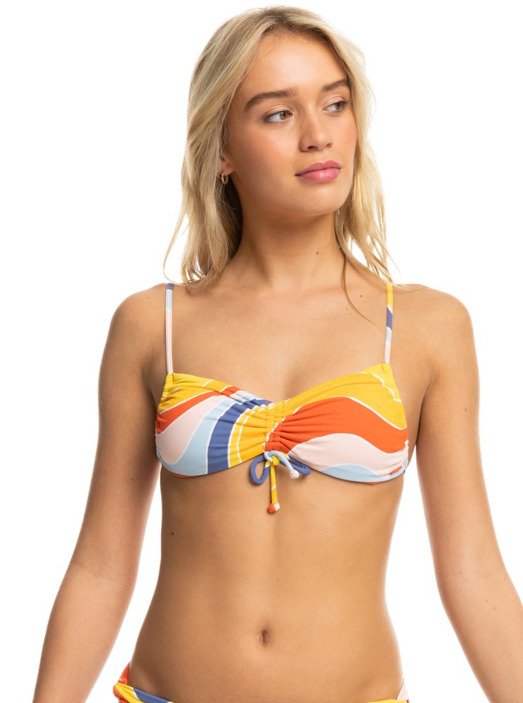 Yellow / Blue Women's Roxy Palm Cruz Bralette Bikini Tops | USA AJSP-42597