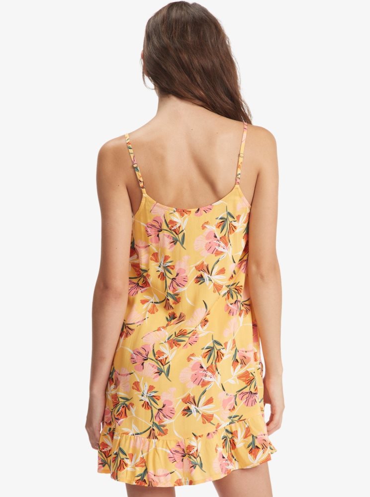 Yellow Flower Women's Roxy Be Right Back Strappy Dress | USA PUBS-87594