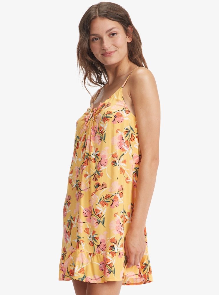 Yellow Flower Women's Roxy Be Right Back Strappy Dress | USA PUBS-87594