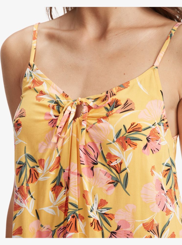 Yellow Flower Women's Roxy Be Right Back Strappy Dress | USA PUBS-87594