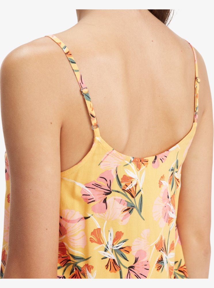 Yellow Flower Women's Roxy Be Right Back Strappy Dress | USA PUBS-87594