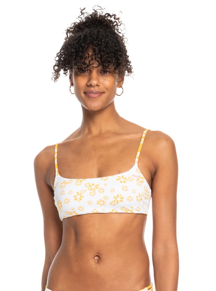 Yellow Flower Women's Roxy Flower Lover Reversible Bralette Bikini Tops | USA HCJI-15684