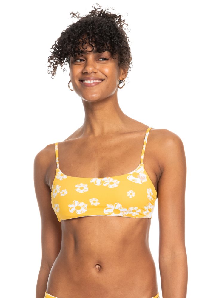 Yellow Flower Women's Roxy Flower Lover Reversible Bralette Bikini Tops | USA HCJI-15684