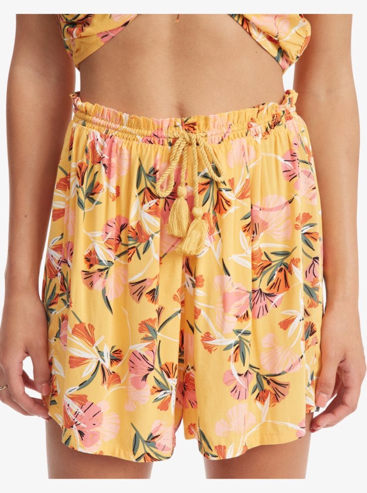 Yellow Flower Women's Roxy Happiness Awaits Beach Shorts | USA HPJM-65981