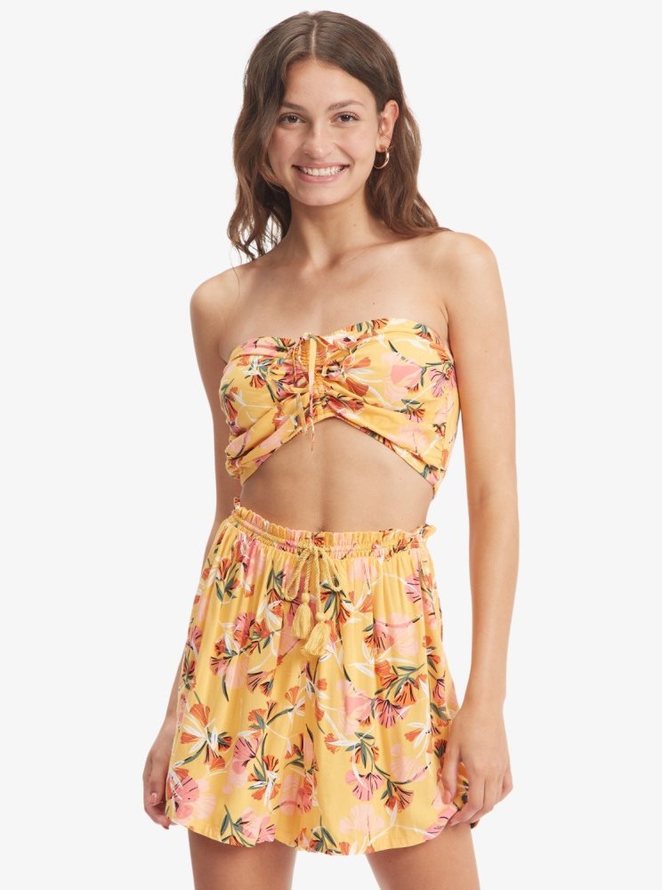 Yellow Flower Women's Roxy Island Hops Halter Tube Tops | USA ODGT-97502