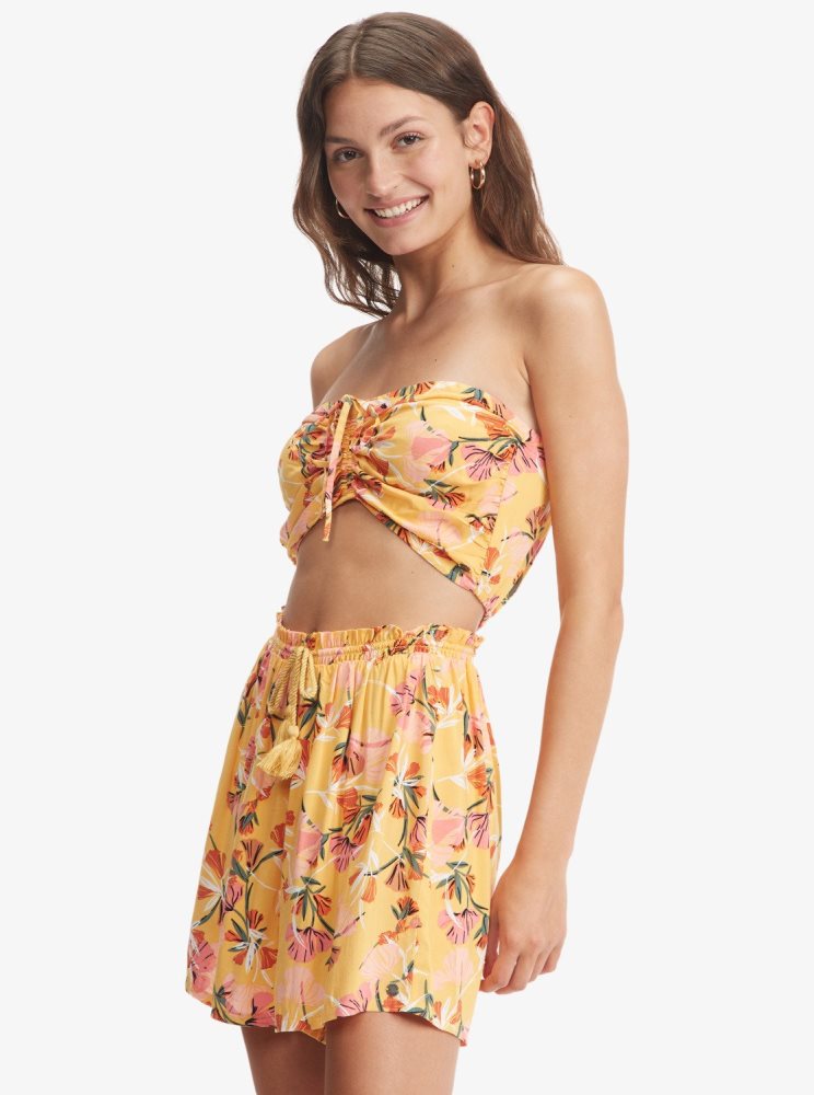 Yellow Flower Women's Roxy Island Hops Halter Tube Tops | USA ODGT-97502