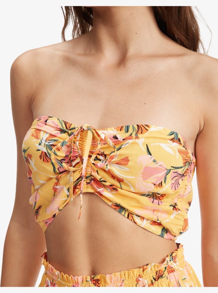 Yellow Flower Women's Roxy Island Hops Halter Tube Tops | USA ODGT-97502