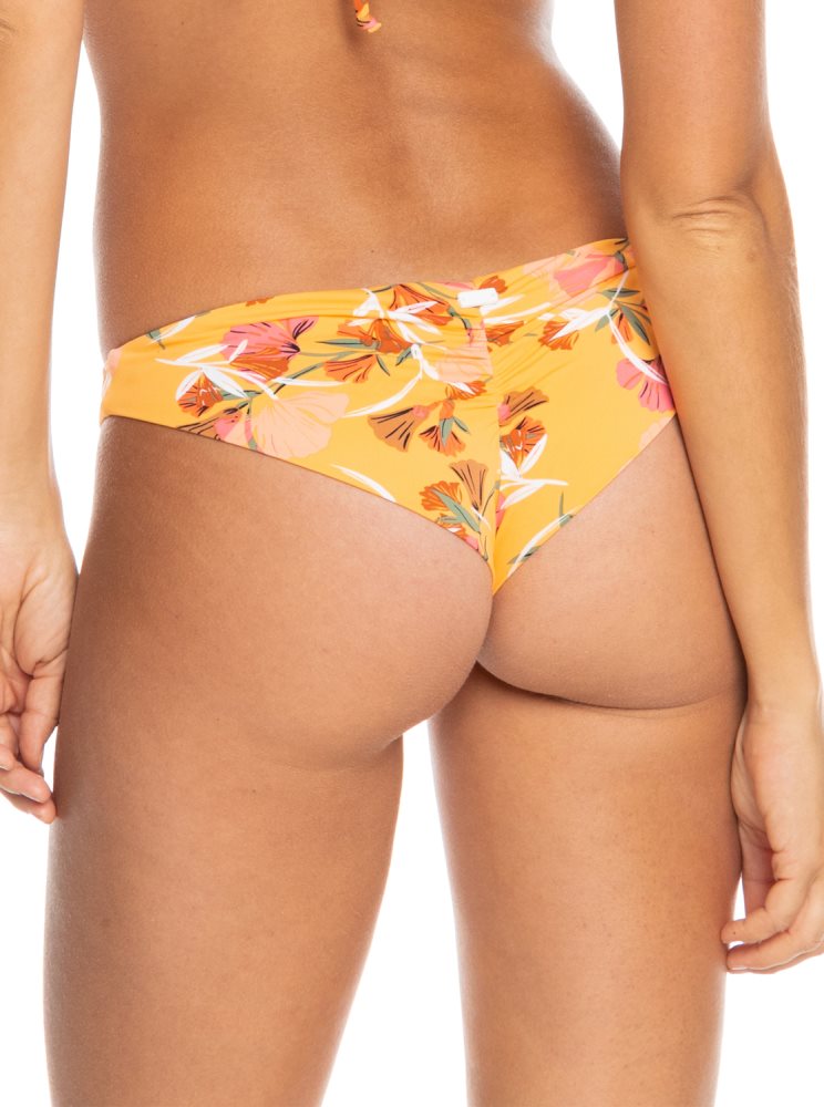 Yellow Flower Women's Roxy Printed Beach Classics Cheeky Bikini Bottoms | USA FVXI-71042