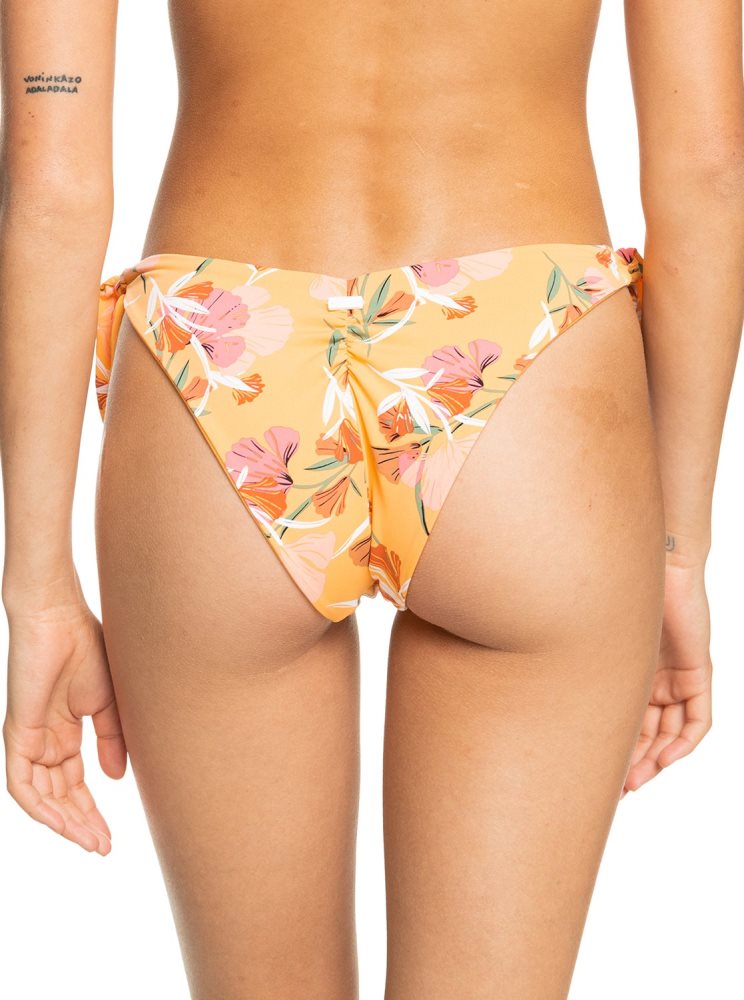 Yellow Flower Women's Roxy Printed Beach Classics Cheeky Bikini Bottoms | USA JHWI-86095