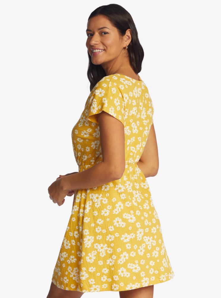 Yellow Flower Women's Roxy Simple Thoughts Knit Mini Dress | USA UOEB-27158